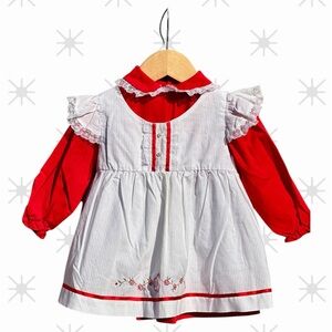Vintage Mayfair pinafore dress with Apron collared shirt for baby girll